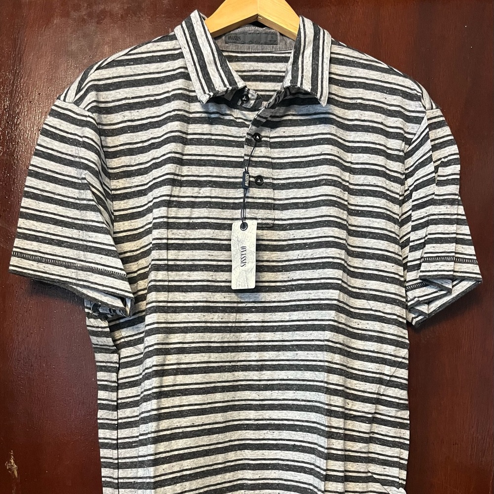 Men’s Black/Gray Striped Jersey Polo